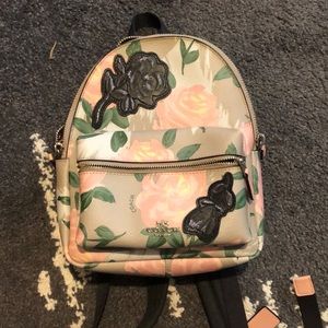 Coach Mini Backpack in Pink Khaki with Rose Print
